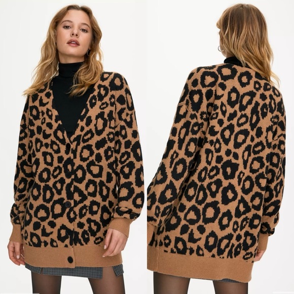 Aritzia Sunday Best Sylvia Alpaca Wool Blend Leopard Print Oversized Cardigan -S - Picture 15 of 15
